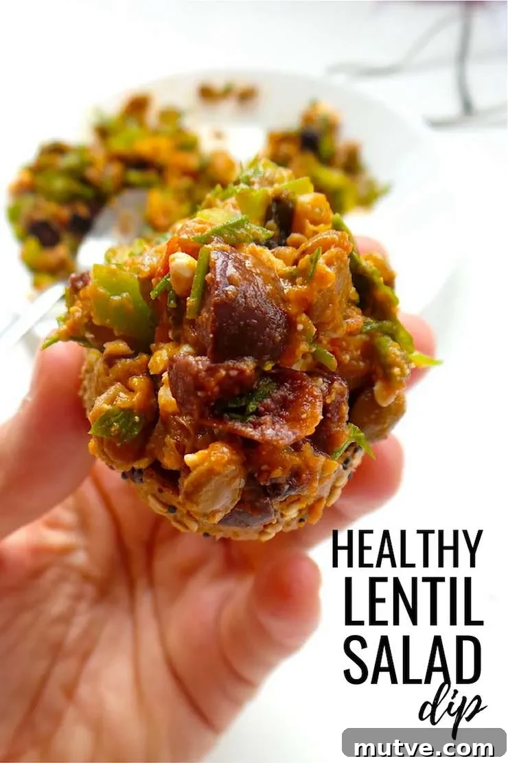 Healthy lentil salad dip that is the perfect vegetarian meal prep recipe! For lunch or dinner, this incredible lentil recipe is easy, healthy, high-fiber, easily made vegan (no cheese) and gluten-free. | www.beautybites.org | healthy lentil recipe #mealprep