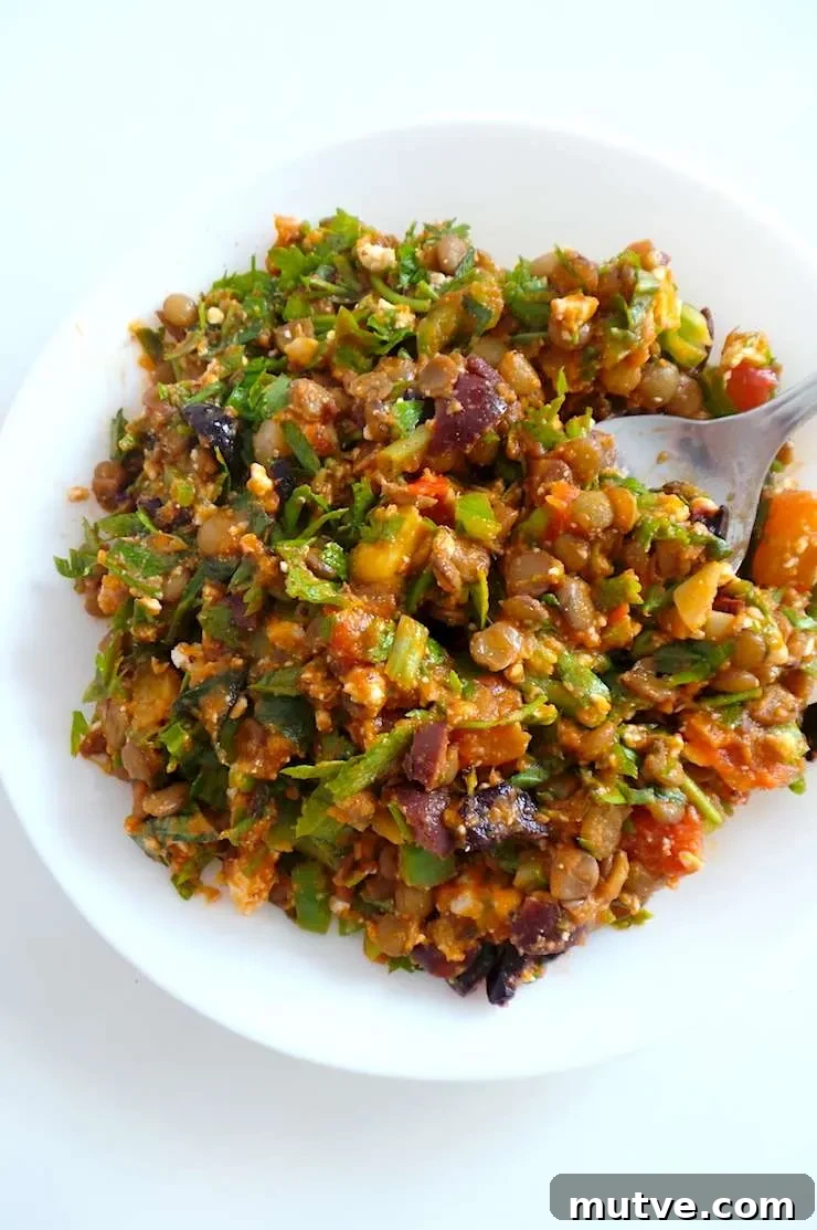 Healthy lentil salad dip on a plate