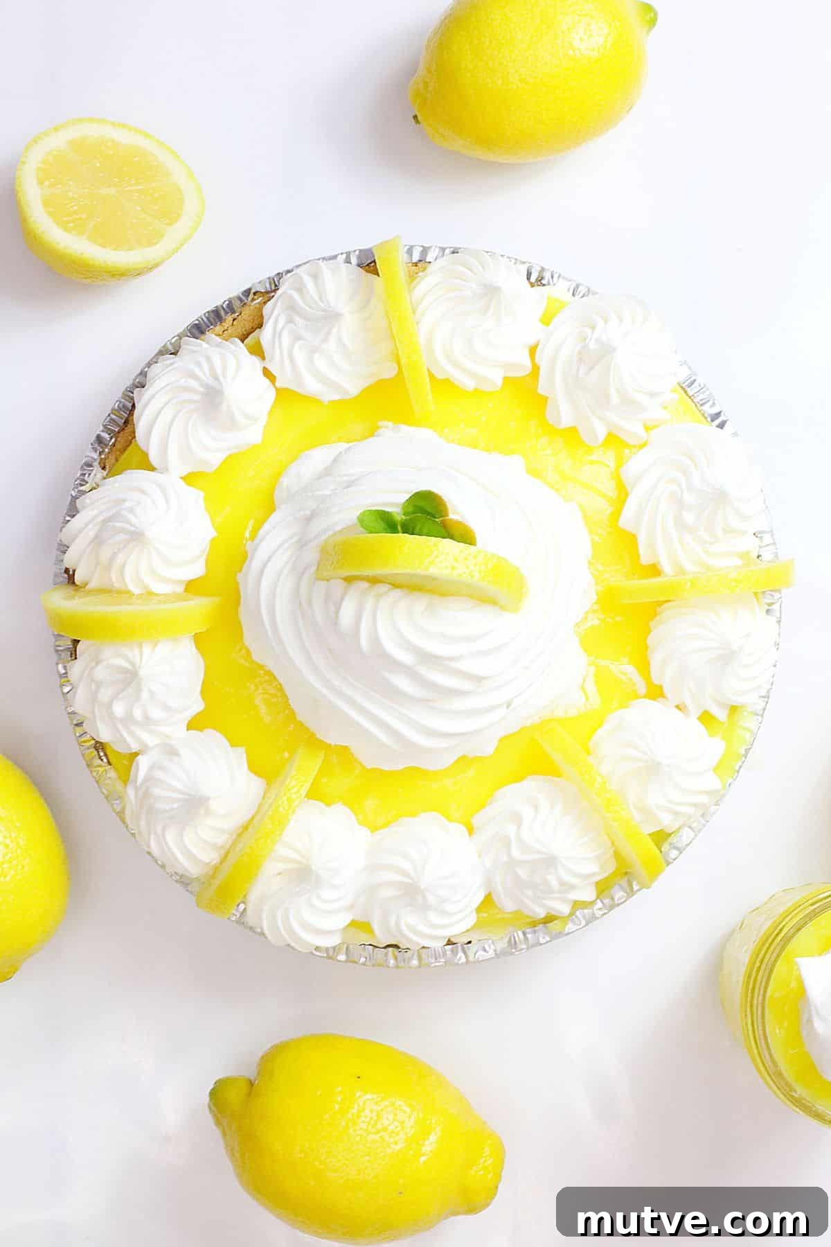 finished limoncello pie on a counter.